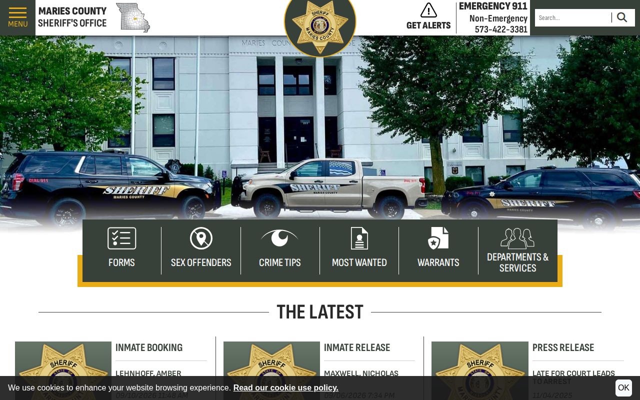 Maries County Sheriff latest inmate booking and release cards
